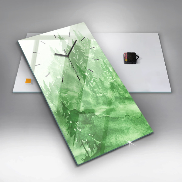 Modern vertical wall clock Painting green forest