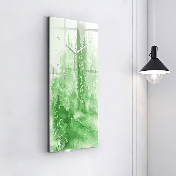 Modern vertical wall clock Painting green forest