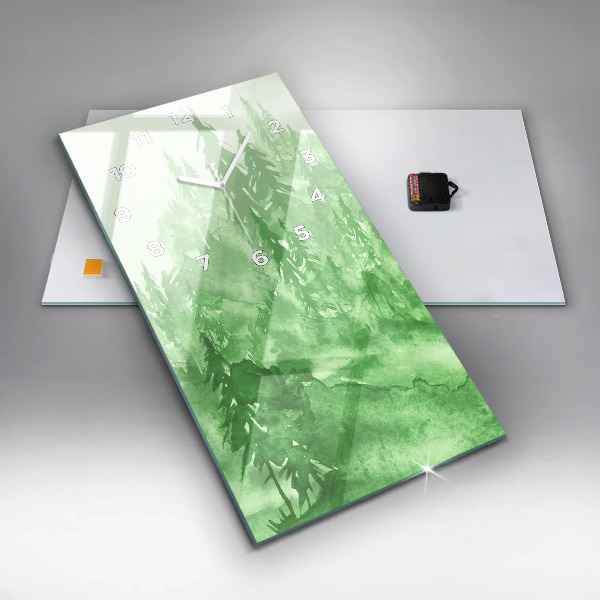Modern vertical wall clock Painting green forest