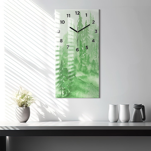 Modern vertical wall clock Painting green forest