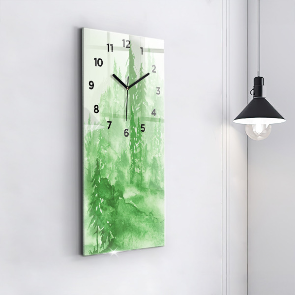 Modern vertical wall clock Painting green forest