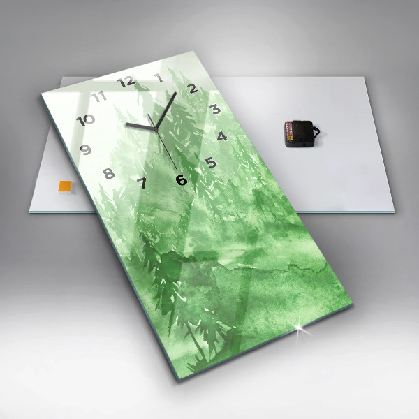 Modern vertical wall clock Painting green forest