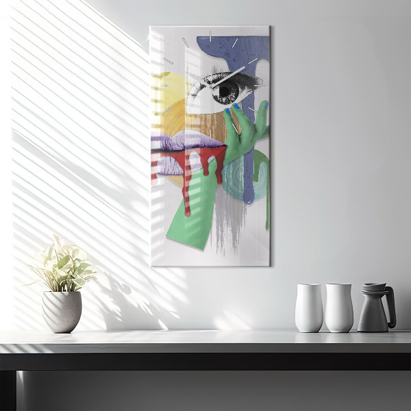 Modern vertical wall clock Surrealist collage