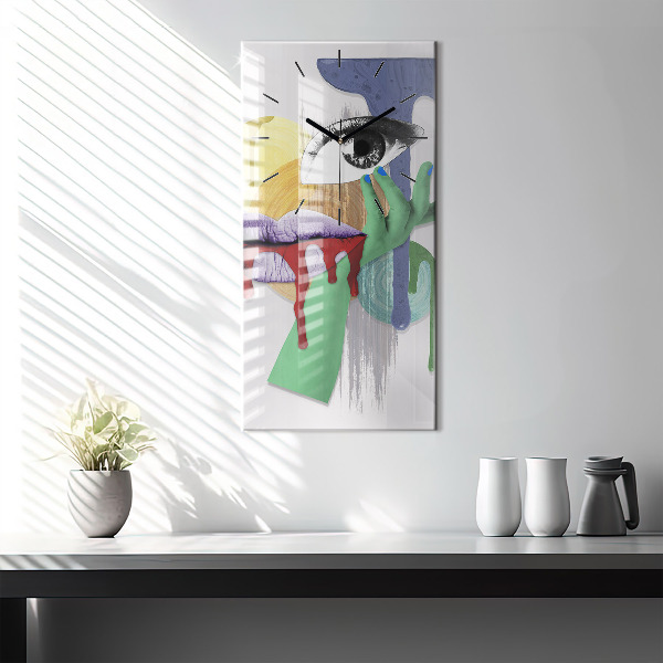Modern vertical wall clock Surrealist collage