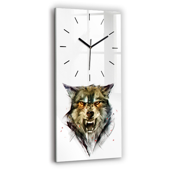 Modern vertical wall clock Drawn portrait of a wolf