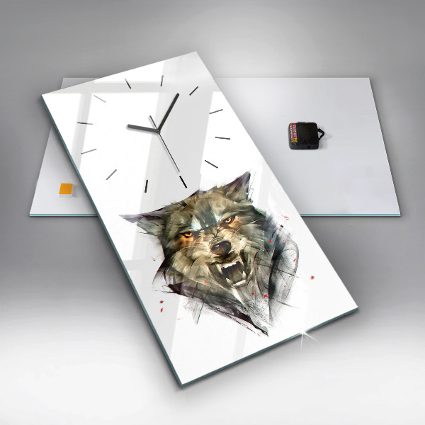 Modern vertical wall clock Drawn portrait of a wolf