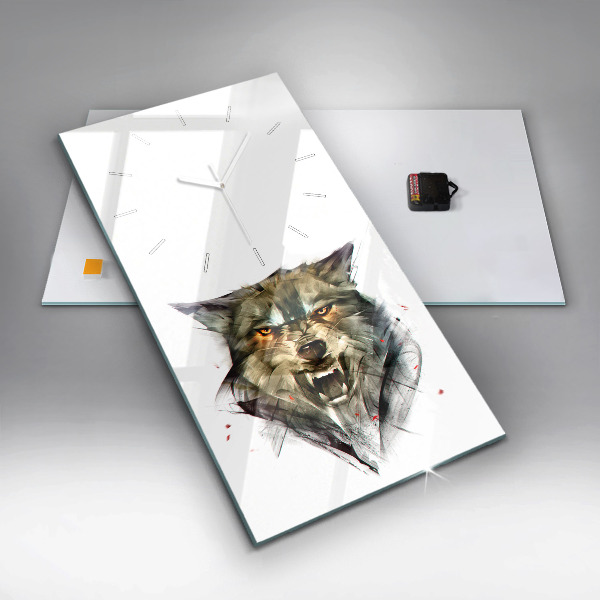 Modern vertical wall clock Drawn portrait of a wolf