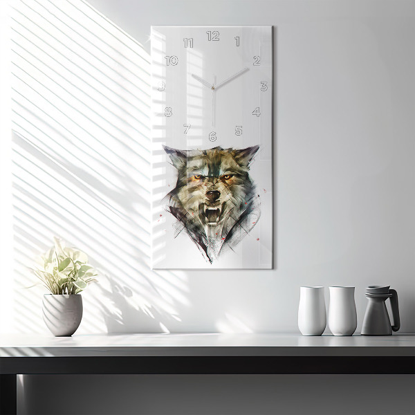 Modern vertical wall clock Drawn portrait of a wolf