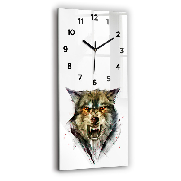 Modern vertical wall clock Drawn portrait of a wolf