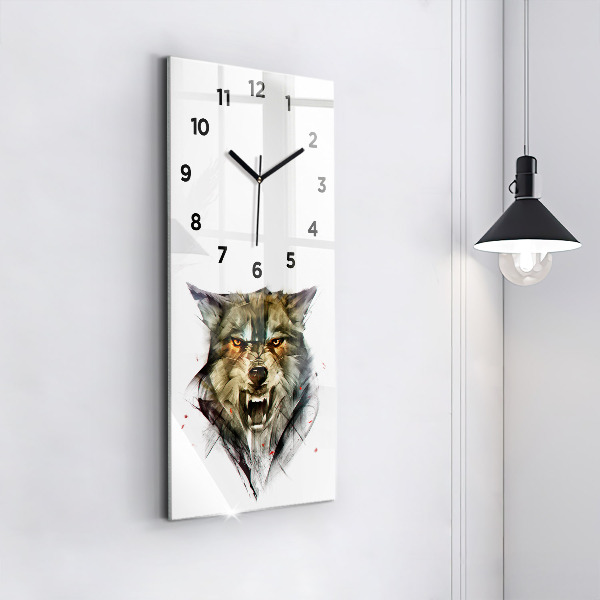 Modern vertical wall clock Drawn portrait of a wolf
