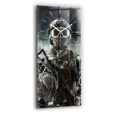 Modern vertical wall clock Soldier with a gun