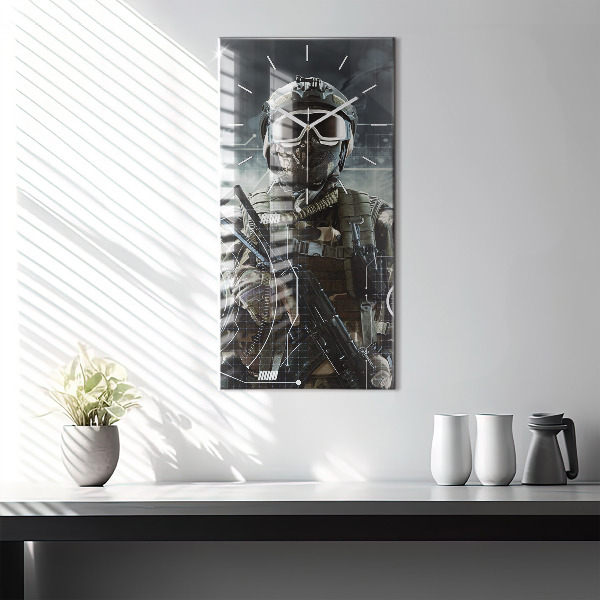 Modern vertical wall clock Soldier with a gun