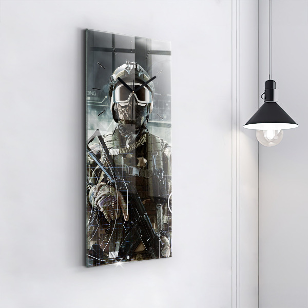 Modern vertical wall clock Soldier with a gun