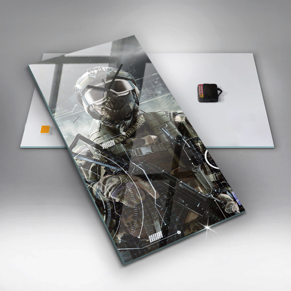 Modern vertical wall clock Soldier with a gun