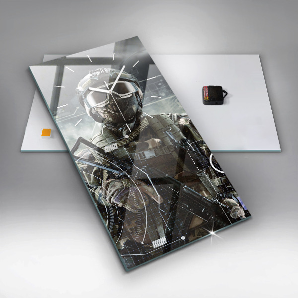 Modern vertical wall clock Soldier with a gun