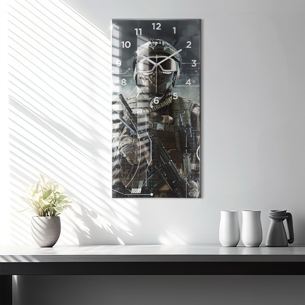 Modern vertical wall clock Soldier with a gun