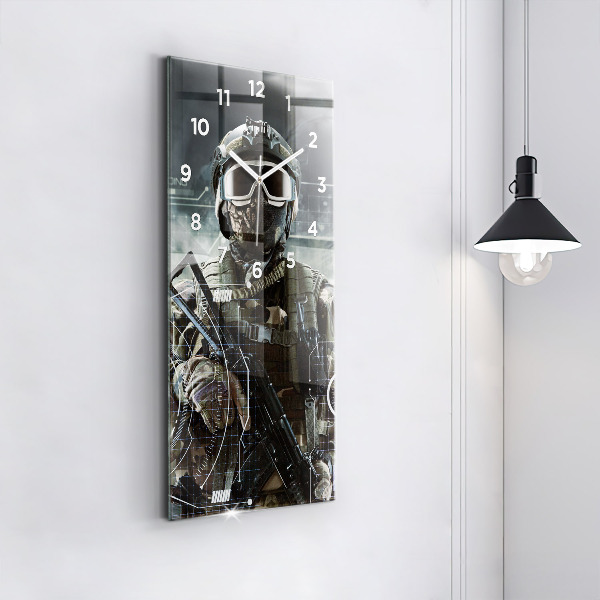 Modern vertical wall clock Soldier with a gun