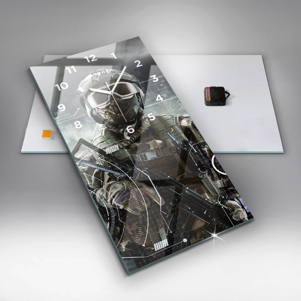 Modern vertical wall clock Soldier with a gun