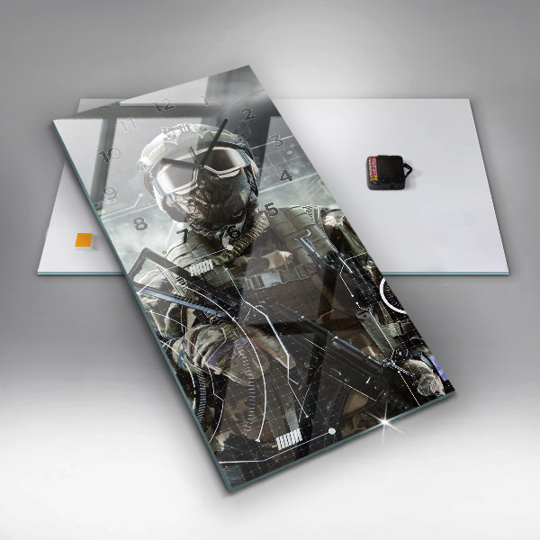 Modern vertical wall clock Soldier with a gun