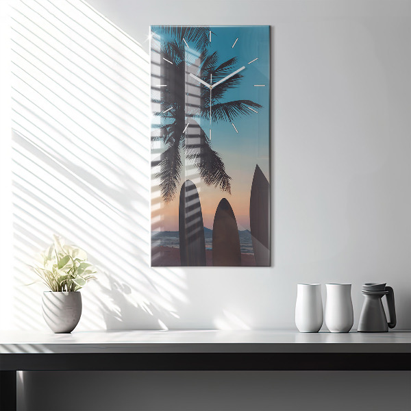 Modern vertical wall clock Surfing on the beach