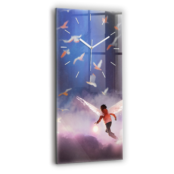 Modern vertical wall clock Boy with wings