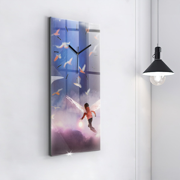 Modern vertical wall clock Boy with wings