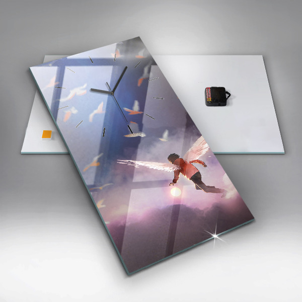 Modern vertical wall clock Boy with wings