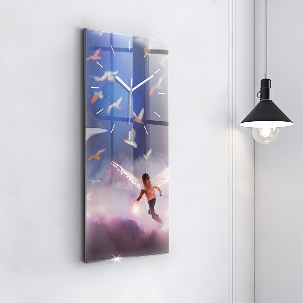 Modern vertical wall clock Boy with wings