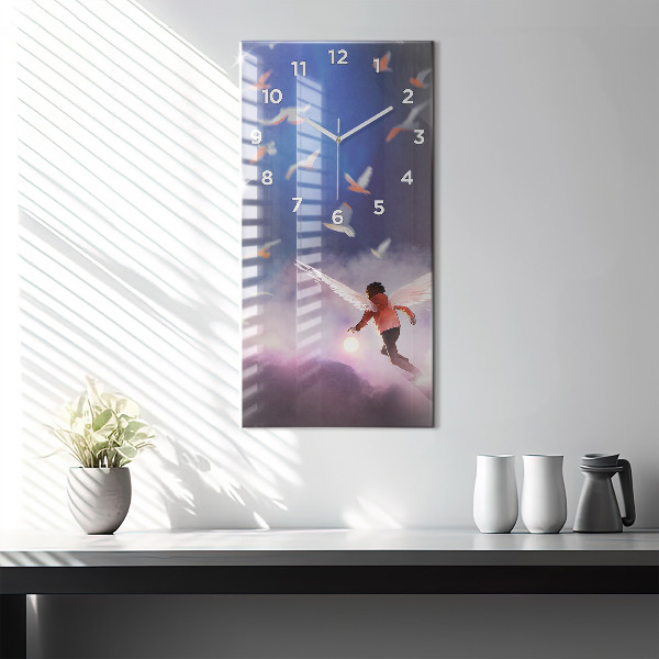 Modern vertical wall clock Boy with wings
