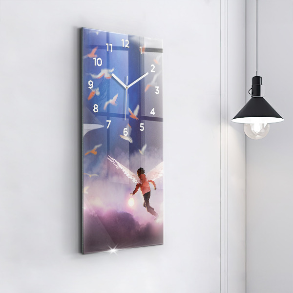 Modern vertical wall clock Boy with wings