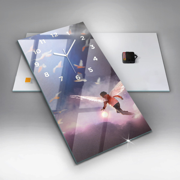 Modern vertical wall clock Boy with wings
