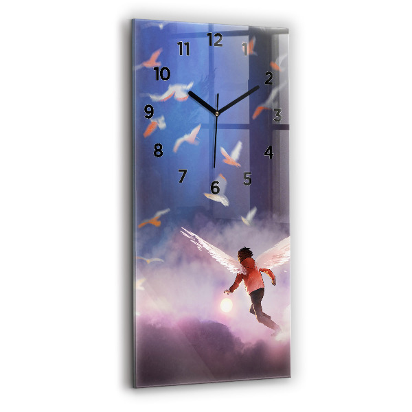 Modern vertical wall clock Boy with wings