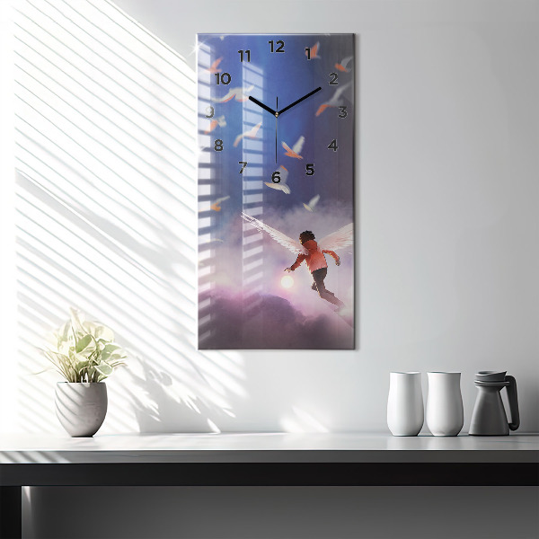 Modern vertical wall clock Boy with wings