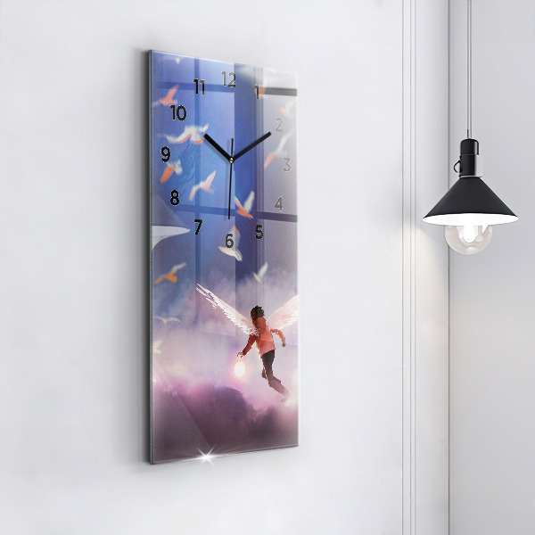 Modern vertical wall clock Boy with wings