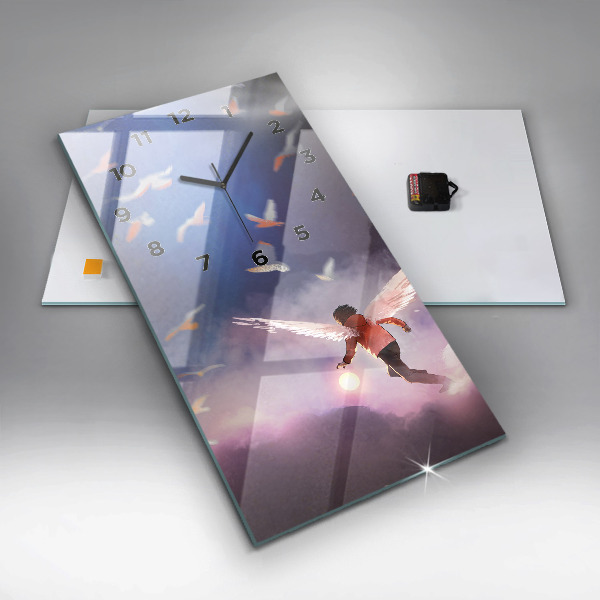 Modern vertical wall clock Boy with wings