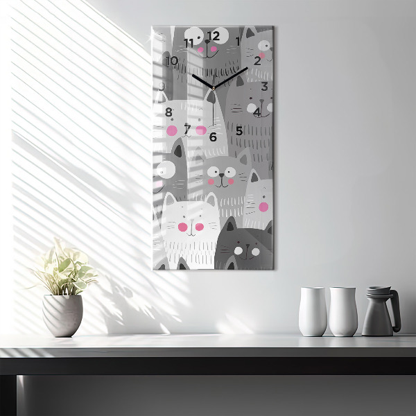 Modern vertical wall clock Pattern with cats