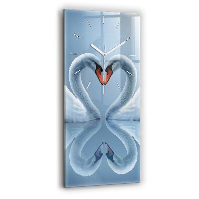 Modern vertical wall clock Swans in the heart