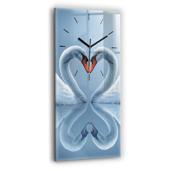 Modern vertical wall clock Swans in the heart