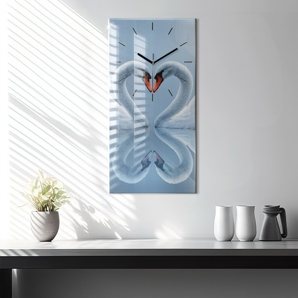Modern vertical wall clock Swans in the heart