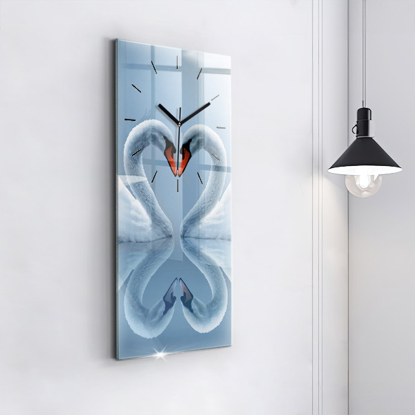 Modern vertical wall clock Swans in the heart