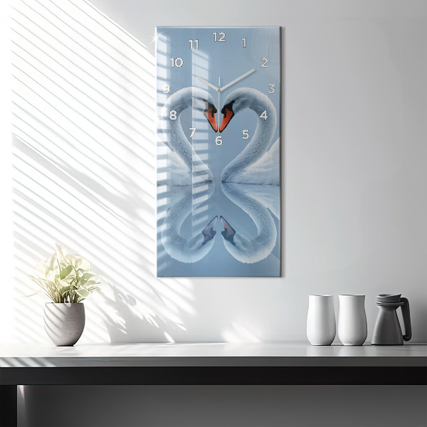 Modern vertical wall clock Swans in the heart
