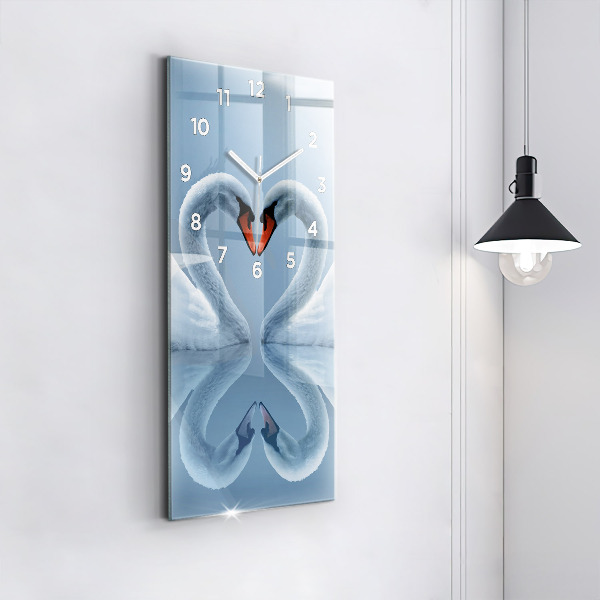 Modern vertical wall clock Swans in the heart