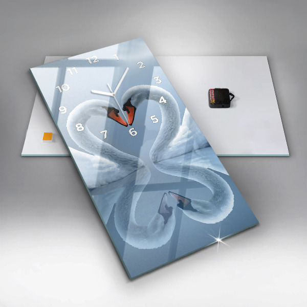 Modern vertical wall clock Swans in the heart