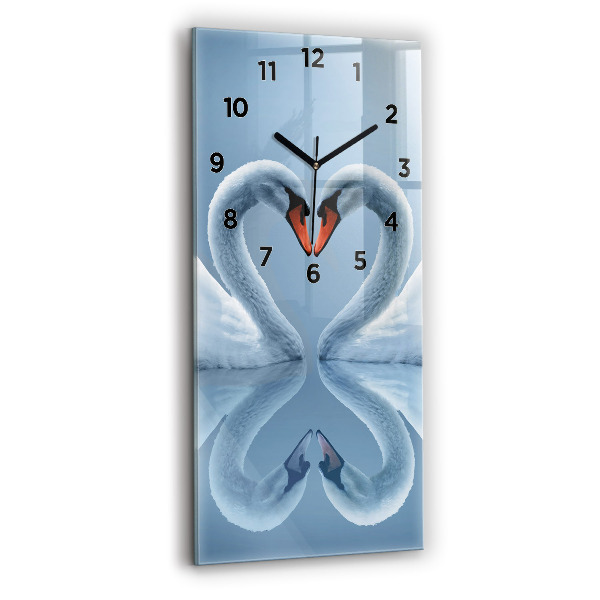 Modern vertical wall clock Swans in the heart