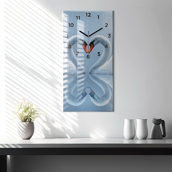 Modern vertical wall clock Swans in the heart