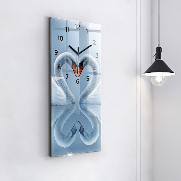 Modern vertical wall clock Swans in the heart