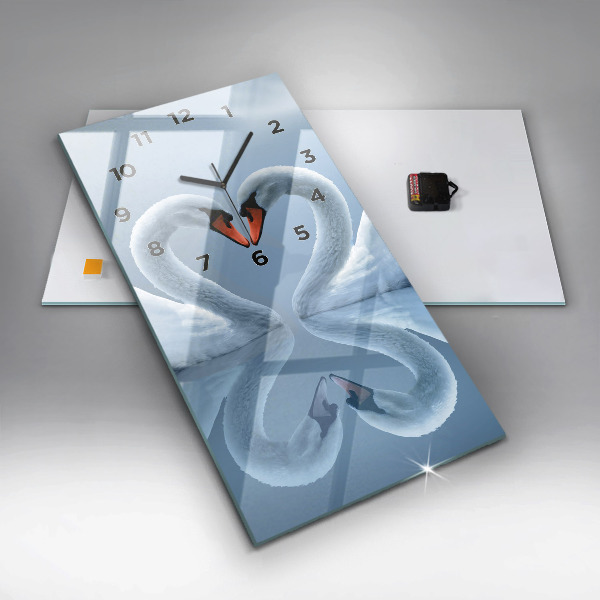 Modern vertical wall clock Swans in the heart