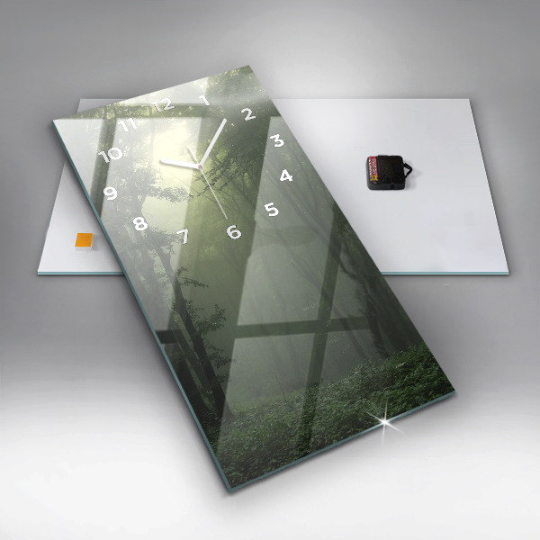 Modern vertical wall clock Misty forest in the morning