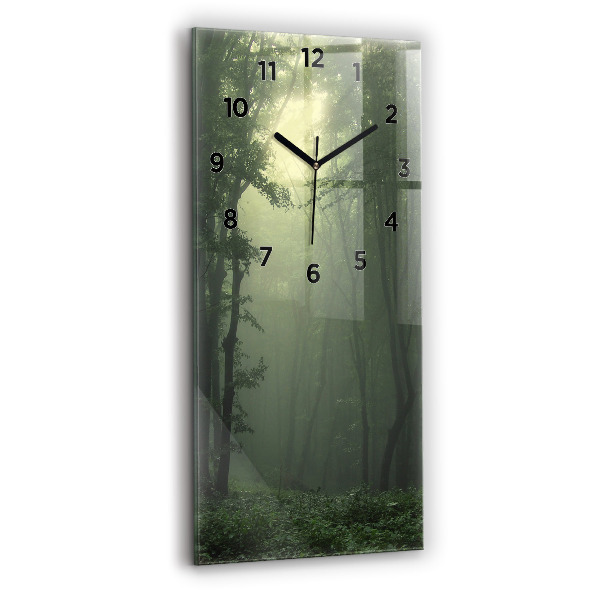 Modern vertical wall clock Misty forest in the morning