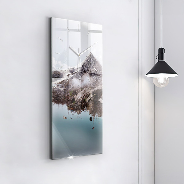 Modern vertical wall clock Flying Island and Waterfall